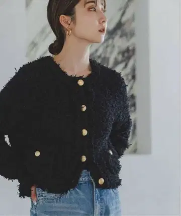 인기 즉시 완판 NOBLE 트위드 니트 가디건 네이비