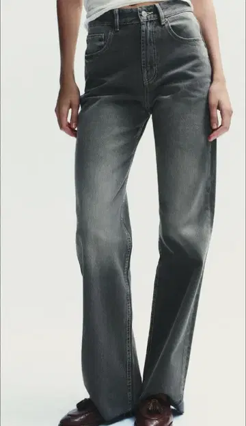 Zara 와이드 레그 하이웨스트 풀렝스 청바지 카본 그레이