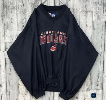 MLB 인디언스 자수 로고 XL 풀오버 나일론 자켓 90s.