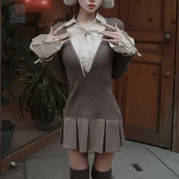 [거의 새상품] Darich 셔츠 도킹 플리츠 미니 원피스