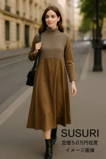 새상품급! SUSURI/스스리 크라프트 하이넥 원피스