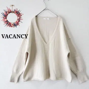 VACANCY V넥 니트 스웨터 오버 사이즈 미색 루즈핏 F