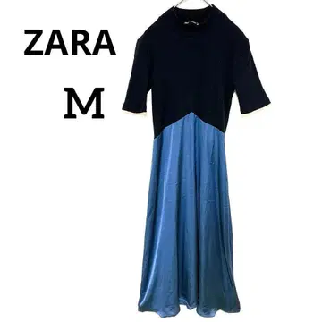 자라 롱 원피스 반팔 도킹 새틴 니트 도킹 M 블랙 네이비