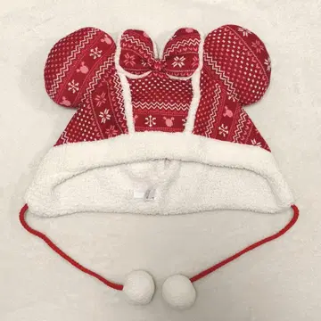 미니 팬캡 노르딕 무늬 빨간색 겨울용 모자