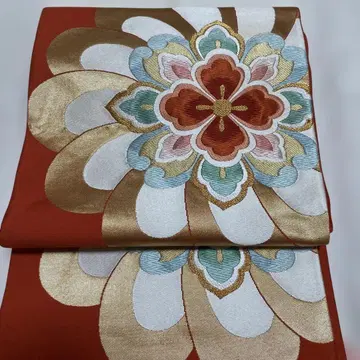 오렌지 계열 꽃무늬 자수 후쿠로 오비