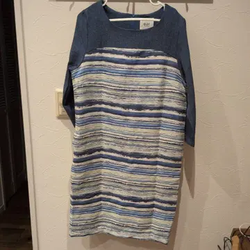 ear 스트라이프 7부 소매 무릎 기장 원피스 프리 사이즈