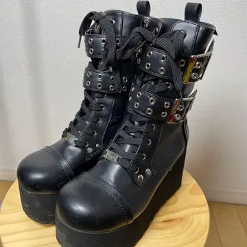 YOSUKE 요스케 통굽 레이스업 부츠 블랙 벨트 L