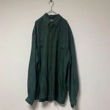 다크 그린 긴팔 셔츠 실크 100% 남성용