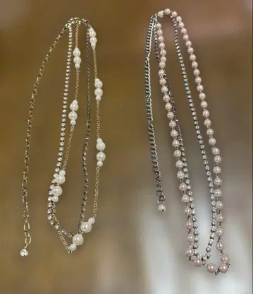 펄과 크리스탈 롱 목걸이 2세트
