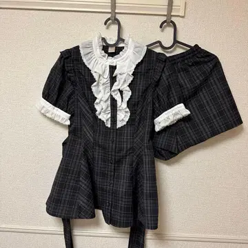 시크릿허니 프릴 체크 무늬 팬츠 셋업