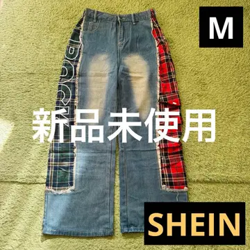 [ 미사용 새상품 ] SHEIN 빈티지 데님 팬츠 체크 무늬 여성용 M