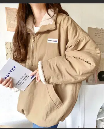 JAVA 리버서블 하프 지퍼 나일론 보아 오버 사이즈 블루종