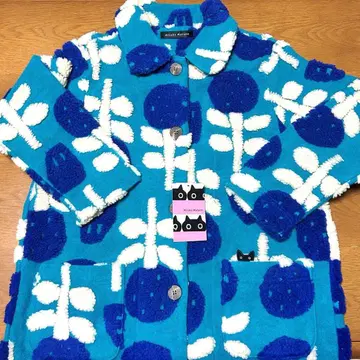 마타노 아츠코 M 사이즈 와코루 룸웨어 가운 블루 보아 자카드