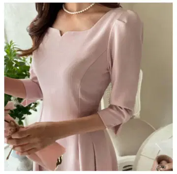 I AM MARI 핑크 A라인 원피스 7부 소매 깔끔한 파티