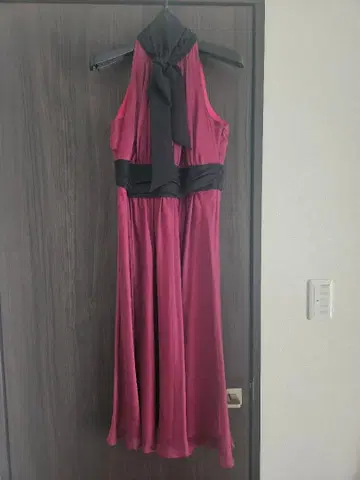 와인 레드 하이넥 드레스 9AR