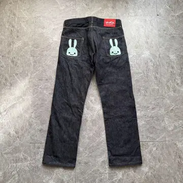 CUNE 큔 2연 토끼 다크 네이비 데님 팬츠 로고 자수