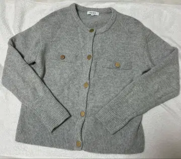 플라스테 가디건 골드 버튼 메리노울 워셔블 그레이 M 사이즈