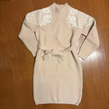 니트 원피스 레이스 절개 벨트 포함