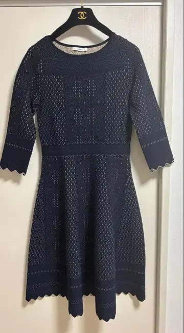 컨디션 최상 아나이 레이스 자카드 플레어 니트 원피스 네이비 M