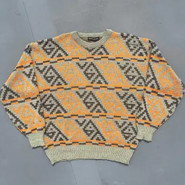 90s 니트 스웨터 총무늬 니트 크루넥 니트 아트 프리미티브