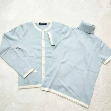 퀸즈 코트 캐시미어 100% 앙상블 (가디건 반팔 터틀)