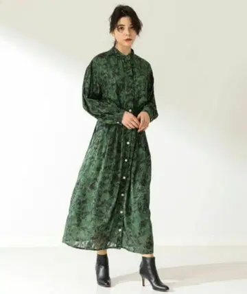 A PUPIL 자카드 플라워 프린트 롱 원피스 그린 S