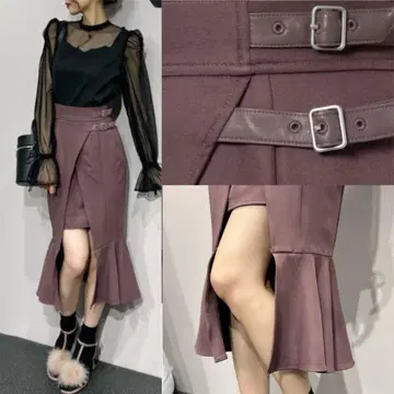 EATME 더블 벨트 머메이드 스커트 핑크 랩 플레어 슬릿