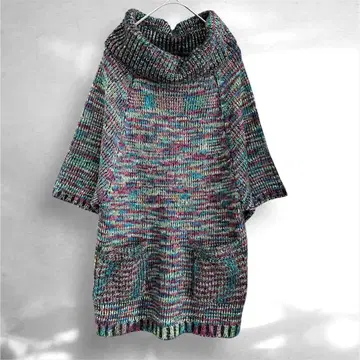 레이어드 롱 니트 5부 소매 하이넥 멀티 컬러 M~L 상당