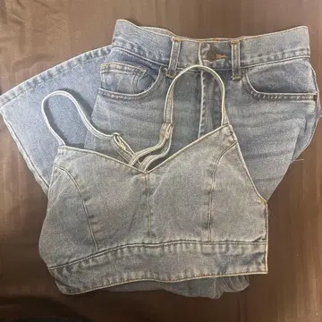 패드 포함 뷔스티에 x 플레어 팬츠 데님 셋업 [gm664]