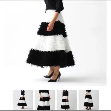 SHE 도쿄 엘리 페더 블랙 화이트 모케 스커트
