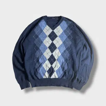 NAUTICA 노티카 아가일 무늬 남성용 니트 V넥 Y2K