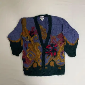 90s Rosanna 보태니컬 무늬 핸드메이드 자카드 모헤어 가디건