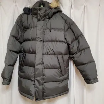 유니클로 그레이 카키 후드 부착 다운 자켓