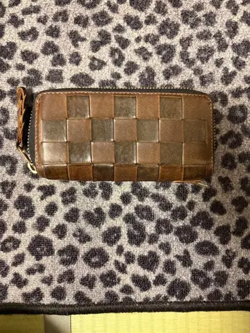 RYU 뜨개질 가죽 장지갑 브라운