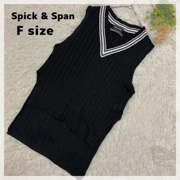 [ 스픽 앤 스팬 ] V넥 리브 니트 베스트 F 블랙 앞뒤 차이 헴