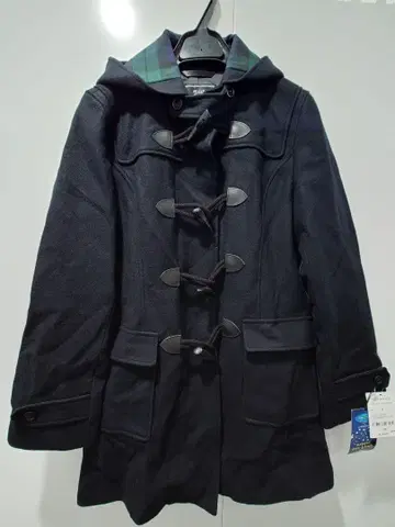 네이비 더플 코트 후드 부착 블랙워치 학생 여자