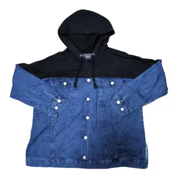 데님 후드 맨투맨 네이비/블랙