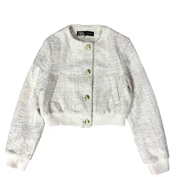 ZARA 트위드 노카라 자켓 숏 기장 짧은 기장 블루종 xs