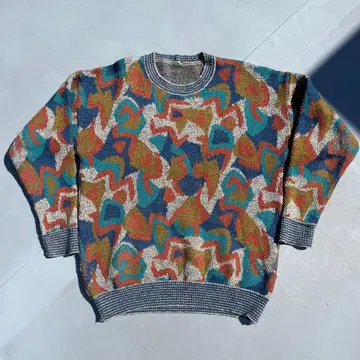 80s~90s 극상 총 패턴 니트 아트 니트 육중 니트 스웨터 기하학