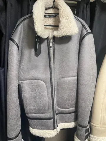 ZARA, 미사용 그레이 인조 모피 자켓