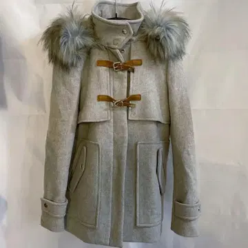 ZARA S 퍼 후드 더플 코트 그레이