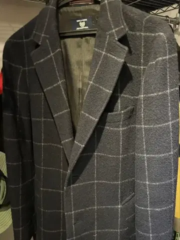 COMME CA COMMUNE 네이비 체크 무늬 체스터 코트