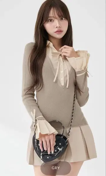 Darich 셔츠 도킹 플리츠 미니 원피스