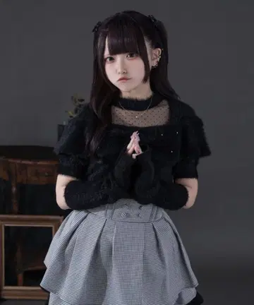 Palelfy 암워머 부착 리본 샤기 니트 블랙