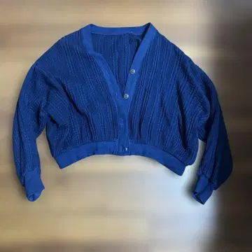 우즈이로 숏 니트 와플 가디건/네이비