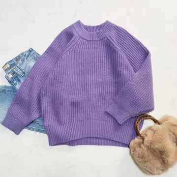 슬로브 이에나 아제 편직 로우 게이지 니트 울 긴팔 래글런 퍼플