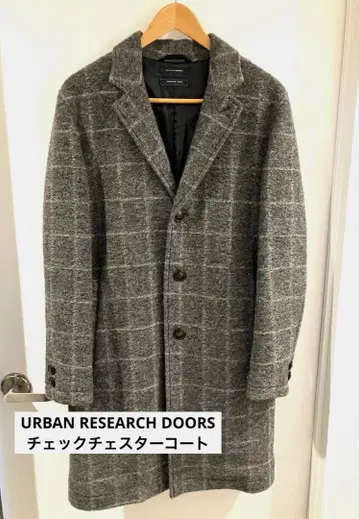 새상품 어반 리서치 도어스 울 혼방 체스터 코트 그레이 체크