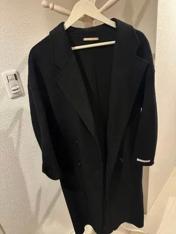 100% 울 블랙 롱 코트 더블 버튼