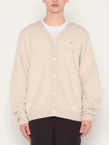 베이지 V넥 가디건 울 혼방