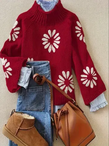 꽃 무늬 긴팔 스웨터